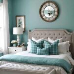 Romantic Master Bedroom with aqua buffalo check pillows pinterest graphic