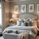 Romantic Master Bedroom with pillows in soft colors and gentle patterns