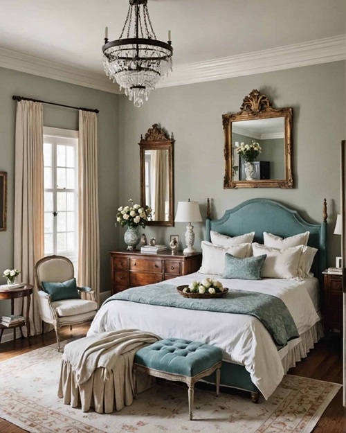 Romantic Master Bedroom with vintage chairs