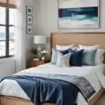 a beach style bedroom with abstract art_