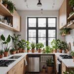_apartment kitchen with wood cabinets, and multiple plants (1)