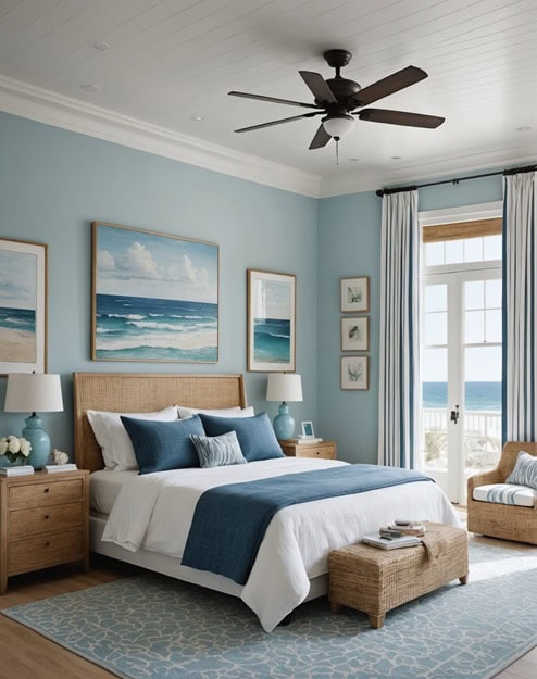 bedroom with a beach style of decor