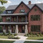 two story brick home with large front porch and black trim