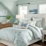 coastal style bedroom with Sherwin Williams Sea Salt paint on walls