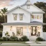 coastal style home exterior with Sherwin Williams Alabaster paint