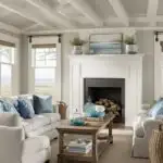 coastal style room with Sherwin Williams Agreeable Gray paint on walls