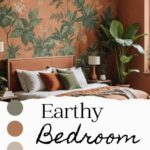 Pinterest graphic of a bedroom with earthy details