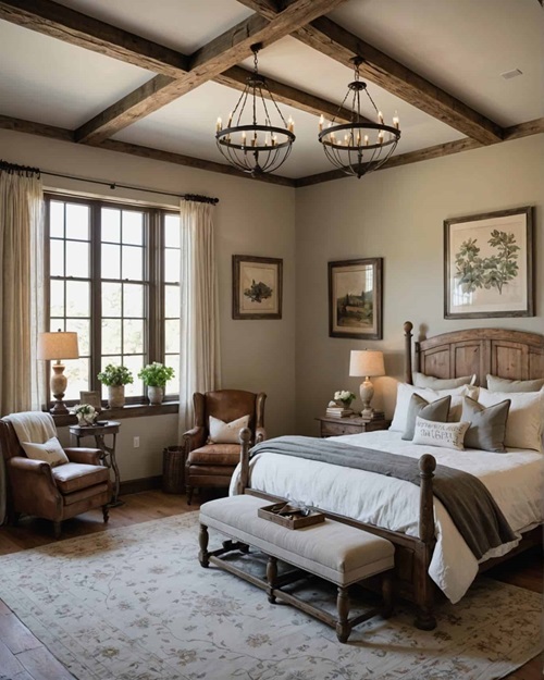 large romantic master bedroom with rustic accents