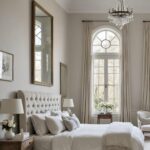 romantic master bedroom with high ceilings and soft whites, and subtle Spring tones