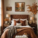 Traditional bedroom with earthy war autumn decor