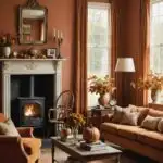 Vintage-style living room with warm autumn decor in colors of orange