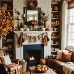 cozy rustic vintage family room with earthy natural autumn decor