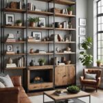 industrial living room with open bookshelves and high ceilings (1)