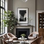 living room with high ceilings, fireplace and seating area