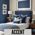 blue and tan room with an accent wall Pinterest Graphic