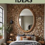 bedroom with an accent wood wall and bed Pinterest Graphic