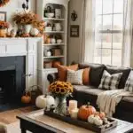 living room in the farmhouse style with fall touches