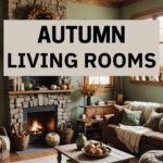 _Rustic living room with earthy green and brown autumn decor pinterest graphic