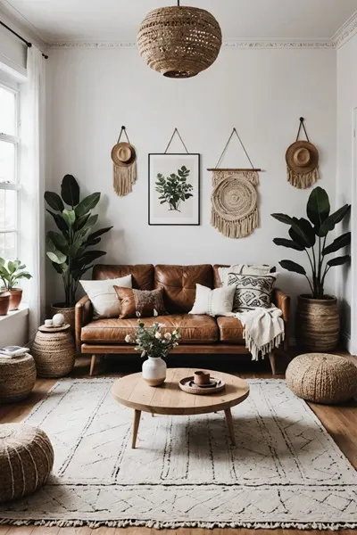 Minimalist Boho Living Room with couch and wall art