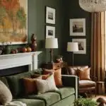 living room with earthy green and brown autumn colors