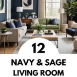 navy and sage living room pinterest graphic