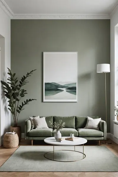 Minimalist Living Room in shades of green with green couch