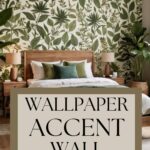 room with a wallpaper accent wall Pinterest Graphic