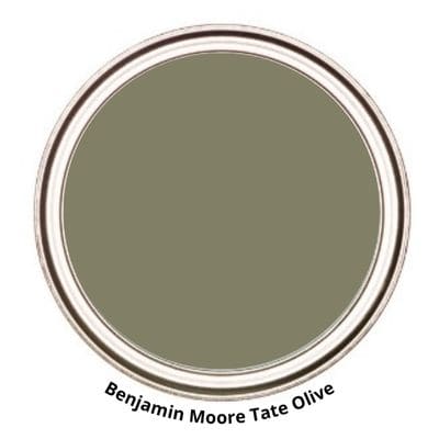 Benjamin Moore Tate Olive paint can swatch