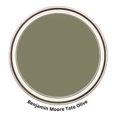 Benjamin Moore Tate Olive paint can swatch