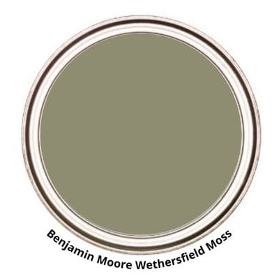 Benjamin Moore Wethersfield Moss paint can swatch