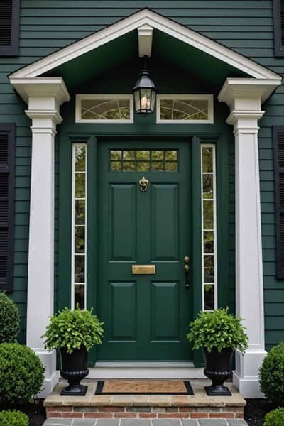 Benjamin Moore’s Essex Green colonial house with Sherwin Williams – Tricorn Black