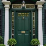 Benjamin Moore’s Essex Green colonial house with Sherwin Williams – Tricorn Black