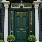 Benjamin Moore’s Essex Green colonial house with Sherwin Williams – Tricorn Black