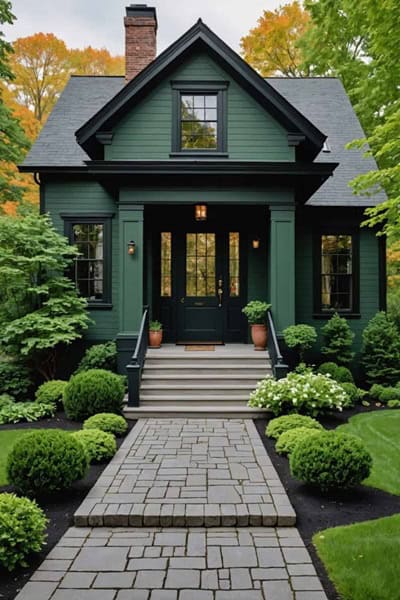 forest green house with black trim