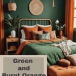 green and burnt orange bedrooms pinterest graphic