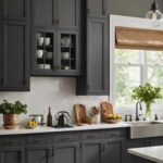 kitchen cabinets with SW Iron Ore painted walls