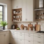 large neutral kitchen with beige cabinets and walls