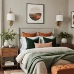 neutral Bedroom with burnt orange and green details (1)