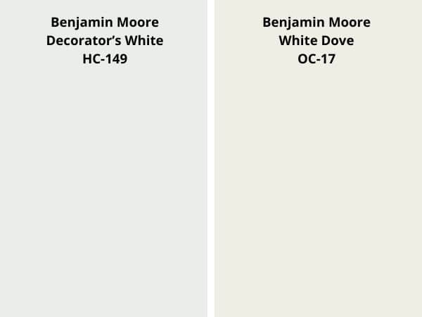 BM Decorator's White vs BM White Dove color comparison digital swatch 