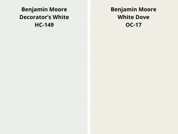 BM Decorator's White vs BM White Dove color comparison digital swatch 