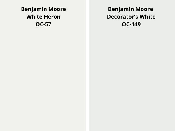 BM White Heron vs BM Decorators White color comparison digital swatch