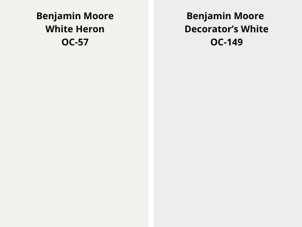 BM White Heron vs BM Decorators White color comparison digital swatch