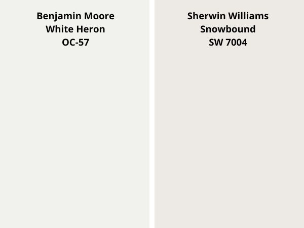 BM White Heron vs SW Snowbound color comparison digital swatch