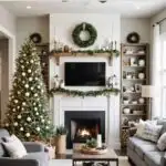 Living room decorated for Christmas - Pinterest graphic