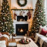 Farmhouse style living room decorated for christmas