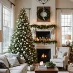 Farmhouse style living room decorated for christmas