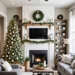 Farmhouse style living room decorated for christmas