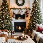 Living room decorated for Christmas - Pinterest graphic