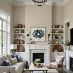 living room with couches, two windows and fireplace