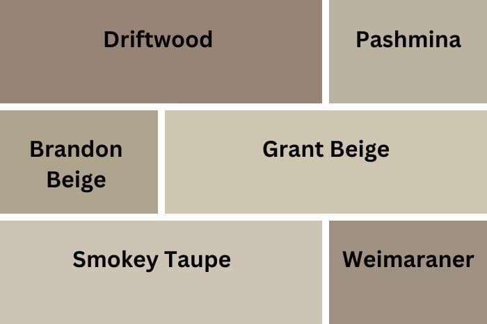 Benjamin Moore Taupe paint colors, digital swatches